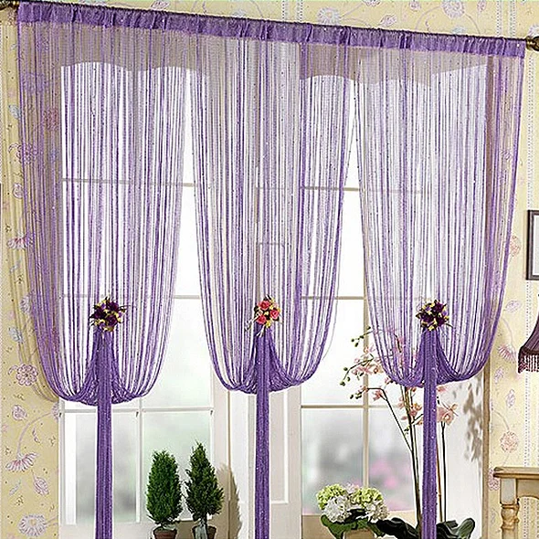 

Shiny Tassel Flash Silver Line String Curtain Window Door Divider Sheer Curtain Valance Home Decoration 1x2m Drop shipping