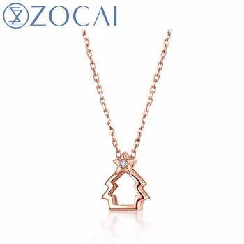 شراءZOCAI هدية الكريسماس عقد ألماس حقيقي معتمد 0.004 قيراط الماس 18K ارتفع الذهب (Au750) شجرة عيد الميلاد قلادة D04997