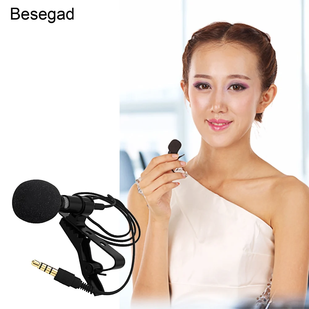 

Besegad Clip-on Collar Tie Phone Lavalier Microphone Mic for iOS Cell Phone Laptop Tablet Recording Pen Laptop PU Pouch
