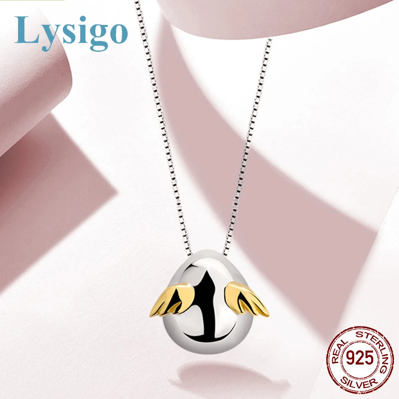 

Lysigo New Necklace 925 Sterling Silver Angel Egg Pendant Necklaces Gold 18K Silver Chain Necklace for Women Lady Jewelry Gift