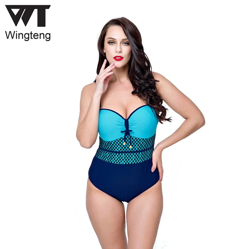

Wingteng 2018 plus size Bikinis One Piece Swimwear Female push up Large 5XL bikini set Retro swimsuit fused women Brazilian