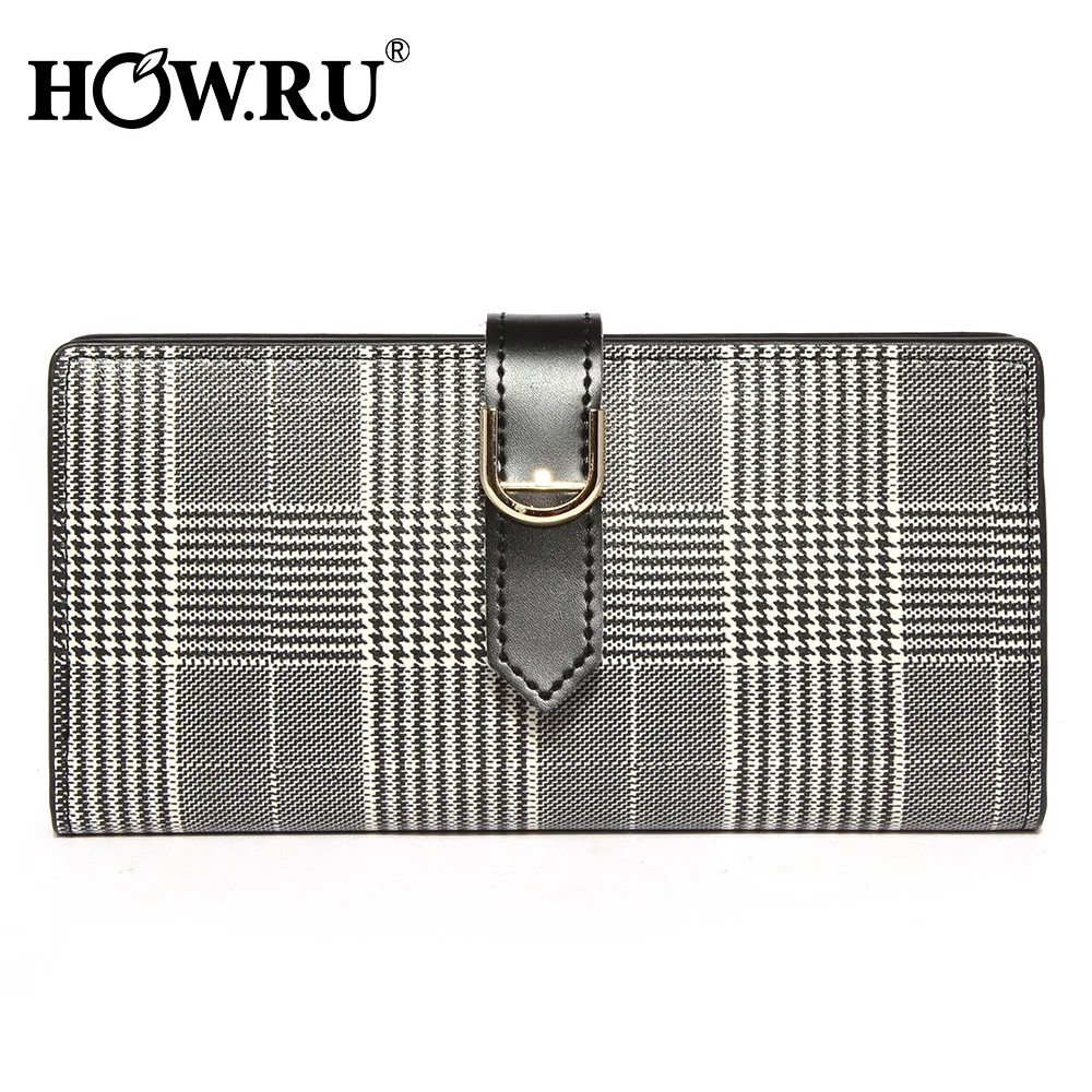 

HOWRU Long Wallet Women Purses Plaid Fashion Card Holder Designer Purses Female High Quality Clutch Money Bag PU Leather Wallets