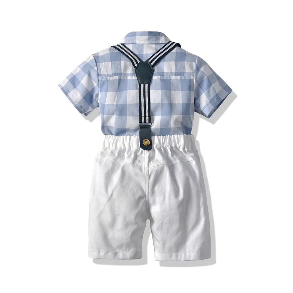 CHAMSGEND/Костюм Джентльмена для маленьких мальчиков рубашка в клетку с галстуком-бабочкой комплект шорт на подтяжках MAR29
