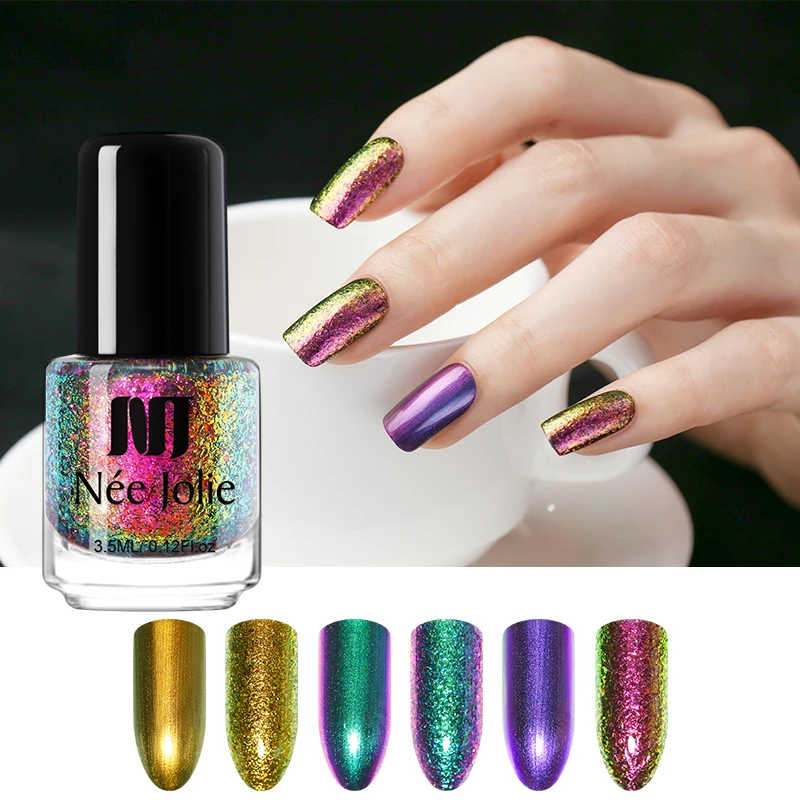 

NEE JOLIE Nail Polish 3.5ml Glimmer Purple Sequins Chameleon Cat Eye Magnetic Nail Varnish Black Base Needed Nail Art Varnish