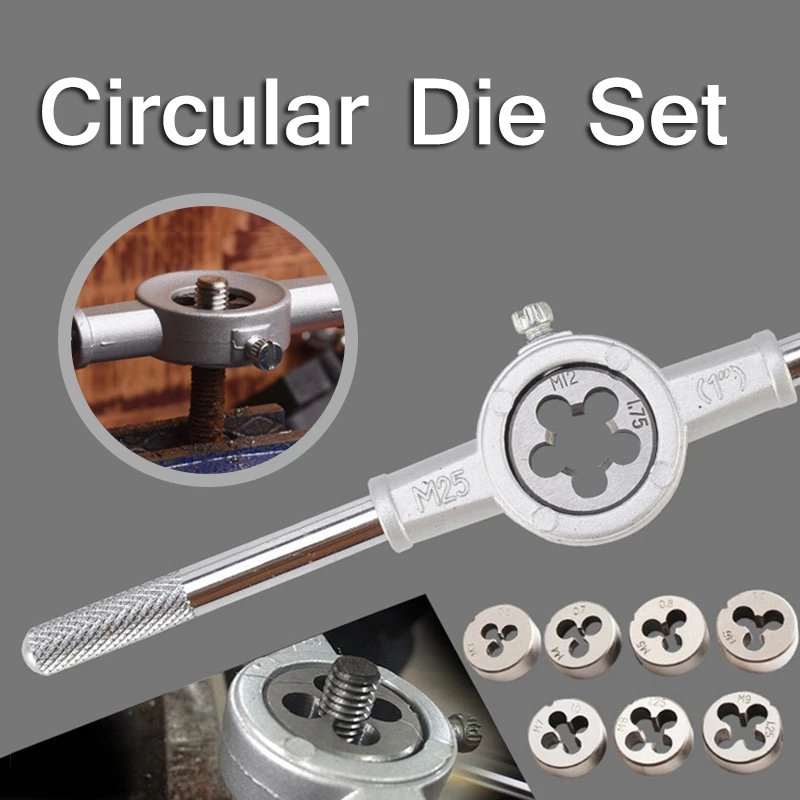 

8 sets of Thread Cutting Set metric circular die set M3 M4 M5 M6 M8 M10 M12 with 1 wrench Hss Circular Die set Hand tool parts