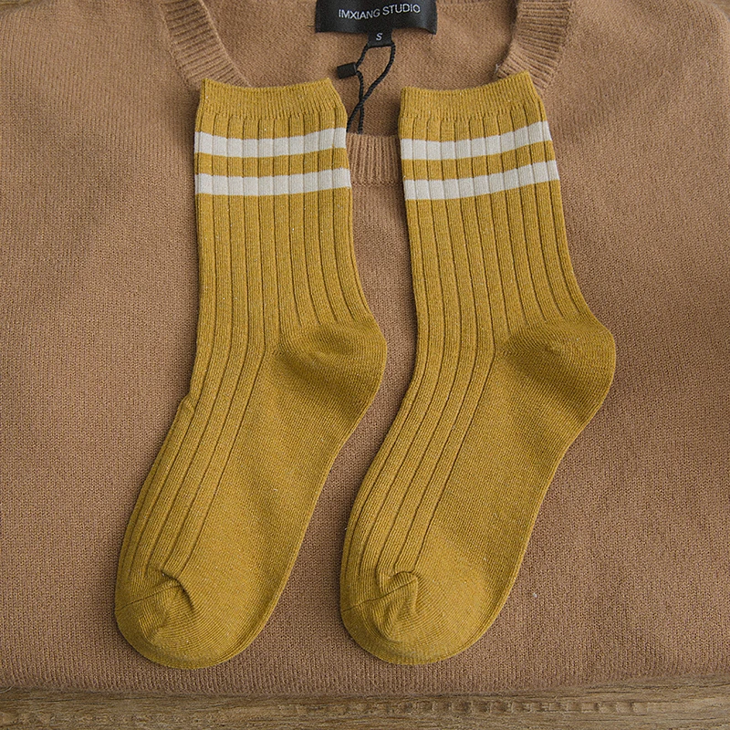 Осенне-зимние корейские стильные однотонные полосатые носки женские Харадзюку полосатые удобные студенческие хлопковые носки - Цвет: Ginger