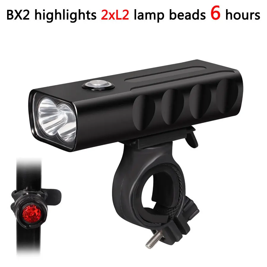 Передний велосипедный головной светильник светодиодный велосипедный светильник USB Перезаряжаемый Аккумулятор велосипедный светильник+ крепление на руль+ USB линия+ внешний аккумулятор farol Bike - Цвет: BX2-2XL2-L-6H