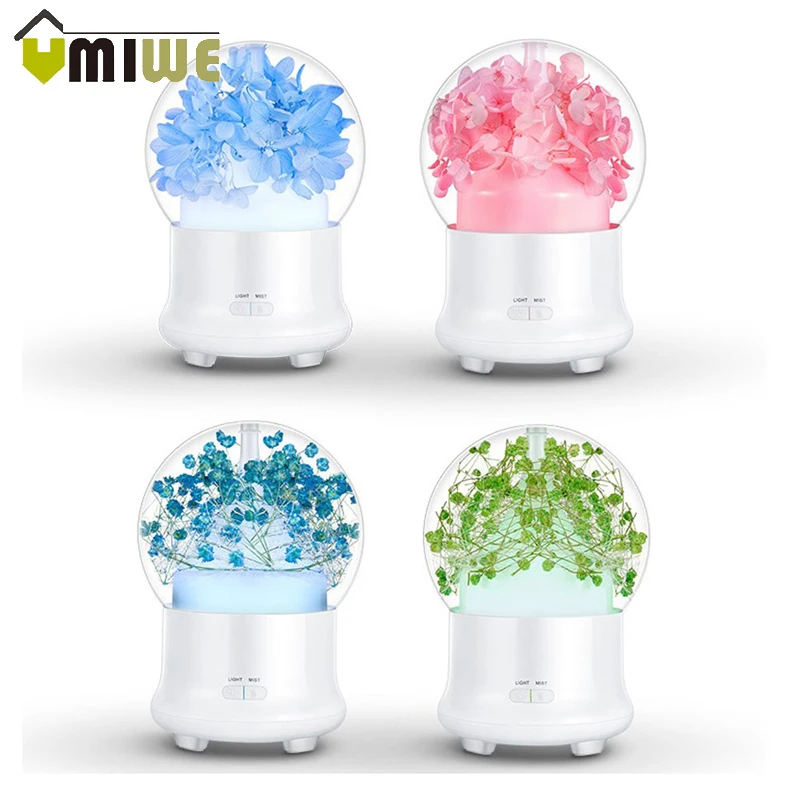 

Preserved Fresh Flower Aroma Essential Oil Diffuser Ultrasonic Humidifier with 7 Color Change LED Night Light Home Office Decor