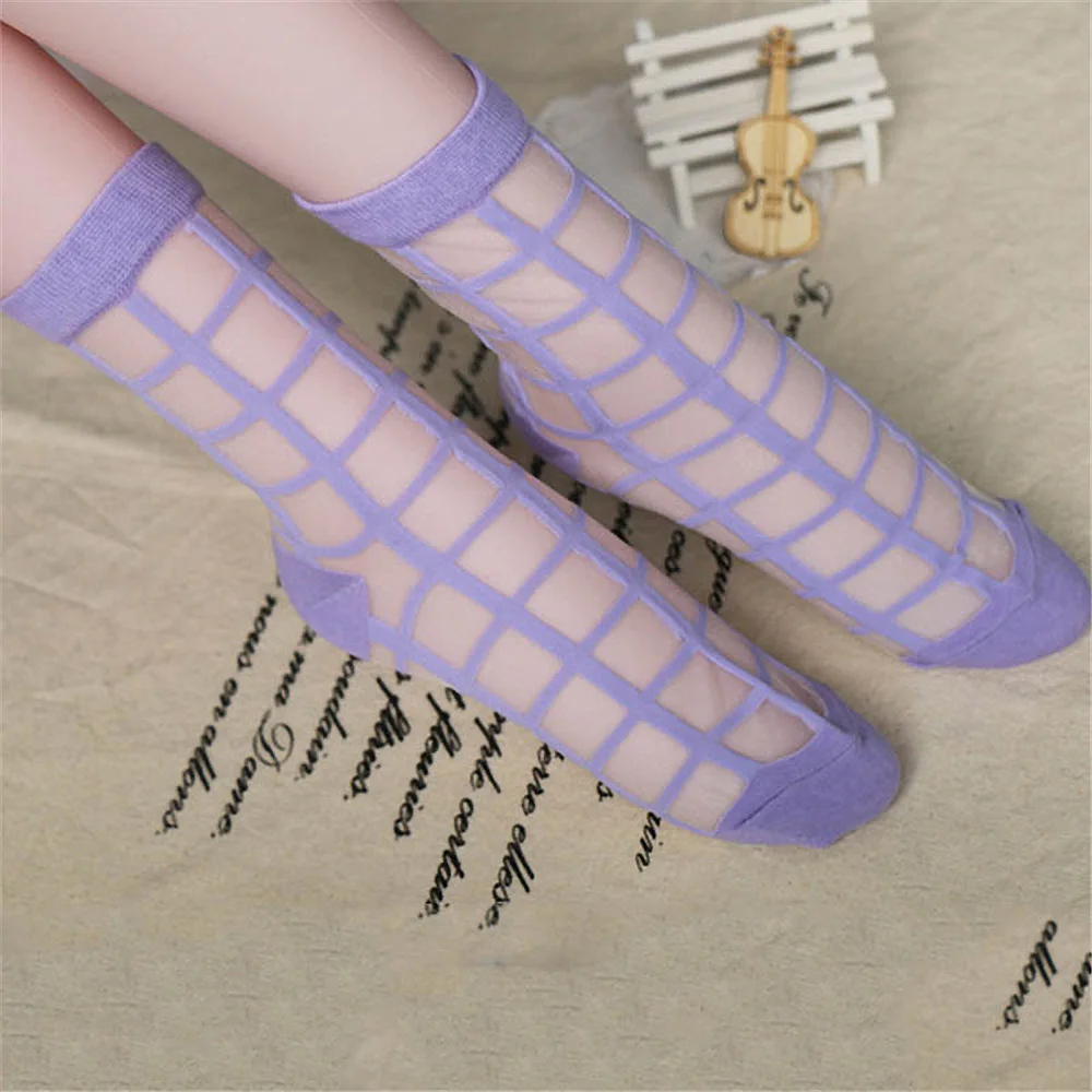 Для женщин девочек летние ультратонкие прозрачные дышащие Стекло шелковой сетки короткие носки