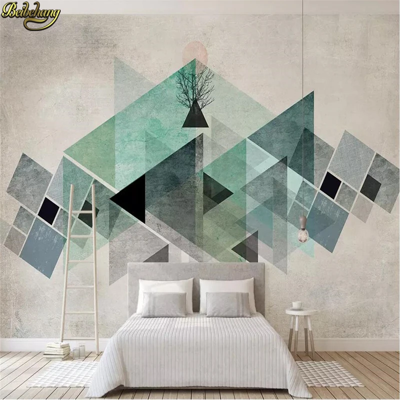 

beibehang Custom Nordic retro geometric triangle block Photo Wall Mural Paintings Wallpaper For Living Room Bedroom background