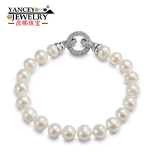 Янси Новые Натуральные 9-10 мм белый формы яркий свет пресноводный жемчуг браслет, с S925 серебряные ювелирные браслеты