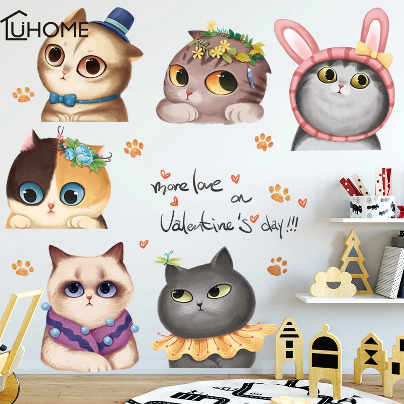

.6pcs Vivid Cats Set 3D Wall Sticker Bedroom Living Room Kitchen Decoration Animal Vinyl Decals Art Sticker Kids Room Poster