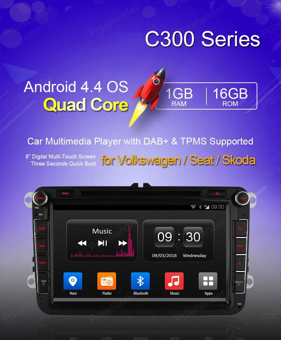 Discount Android4.4 Car DVD For VW Golf 5 6 Polo Passat Jetta Tiguan Touran Skoda Octavia Seat Quad Core wifi 3G GPS radio 6