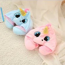 Милый Плюшевый единорог мультфильм животных u-образный с капюшоном путешествия спальный подушка чучело кукла подарок для детей девочек Рождество