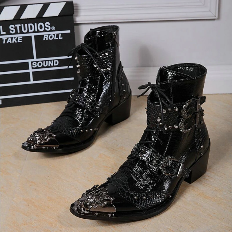 Qualität Metall Stiefeletten 03 Echtes Zipper Hohe Frühling 01 02 Motorrad Mode Leder Niet Boot Herren Stiefel Boots' Kappe Männer zFqOxUAt