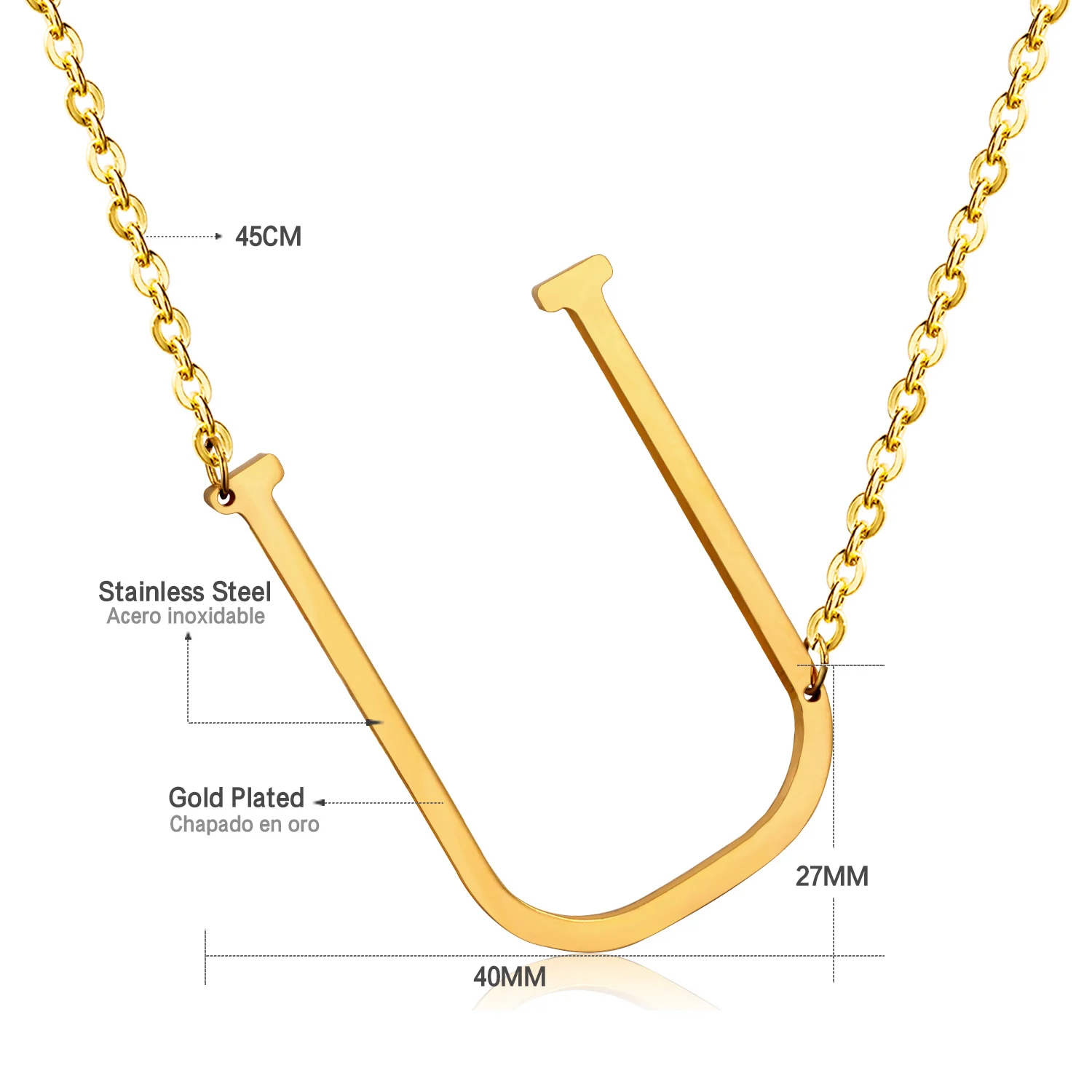 Роскошное ожерелье из нержавеющей стали 26 с подвеской в виде алфавита, арабское ожерелье, индивидуальное Золотое Ювелирное колье - Окраска металла: U