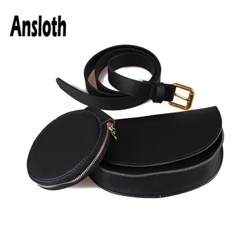 

Ansloth Fashion Semicircle Design Women's Waist Bags Solid Color Bags For Belt Lady PU Leather Fanny Packs Female Purses HPS527