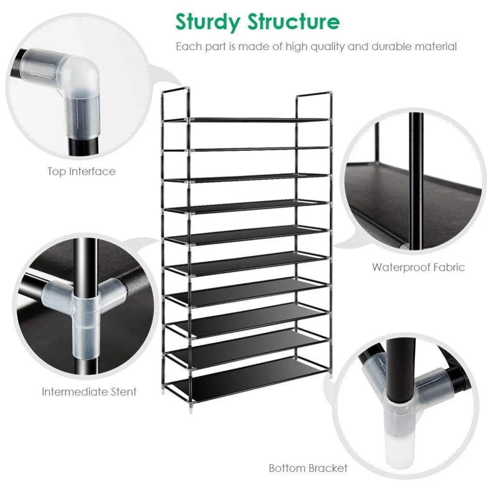 10 Tier Large Simple Shoe Rack Non woven Fabric Assembled Iron Storage Closet Durable Shelf Furniture Hallway Shoe Organizer