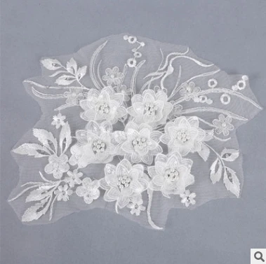 3D Трехмерная аппликация Одежда декоративная вышивка блёстки свадьба бисером кружева цветок - Цвет: White