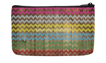 

Vintage Wood Colorful Chevron Stripes Print Small Cosmetic Bag Wristlet hand bag