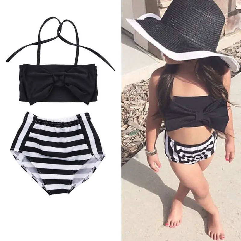

New 2016 Baby Kids Girls Bikini Set Swimwear Striped Swimming Bathing Suit Swimsuit 2-7Y