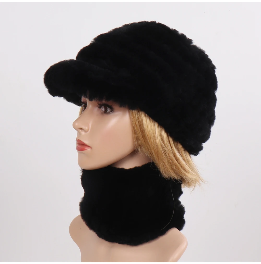 Женская эластичная шапка из натурального меха, шарф из натурального теплого 100% натурального кролика Рекс, меховая шапка, наборы шарфов