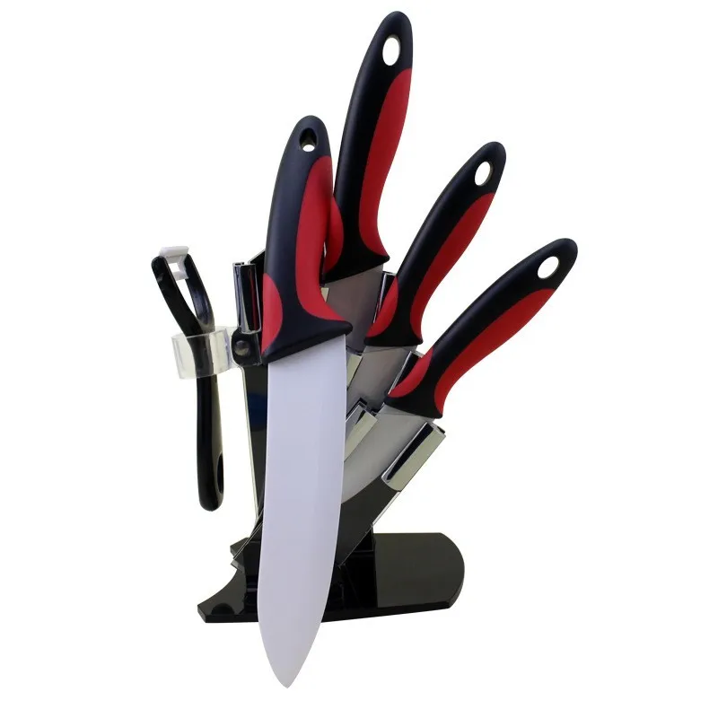 Новое поступление кухонных ножей 3 дюйма+ 4 дюйма+ 5 дюймов+ 6 дюймов+ Овощечистка+ акриловый держатель для ножей 6 шт. набор керамических ножей