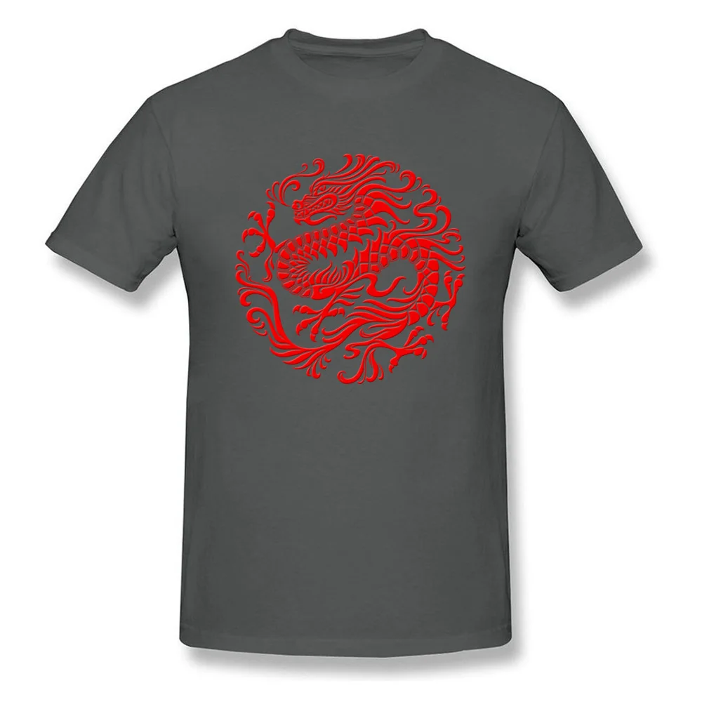 Fitted Traditional Red Chinese Dragon Circle T-shirts Summer Fall Round Collar 100% Cotton Tees for Men Tee-Shirts Normal Traditional Red Chinese Dragon Circle carbon