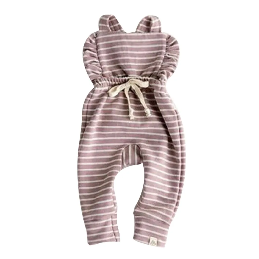 Одежда для новорожденных; комбинезон в полоску с оборками и открытой спиной; комбинезон; одежда для маленьких девочек; Комбинезон для маленьких девочек; детская одежда - Цвет: Purple