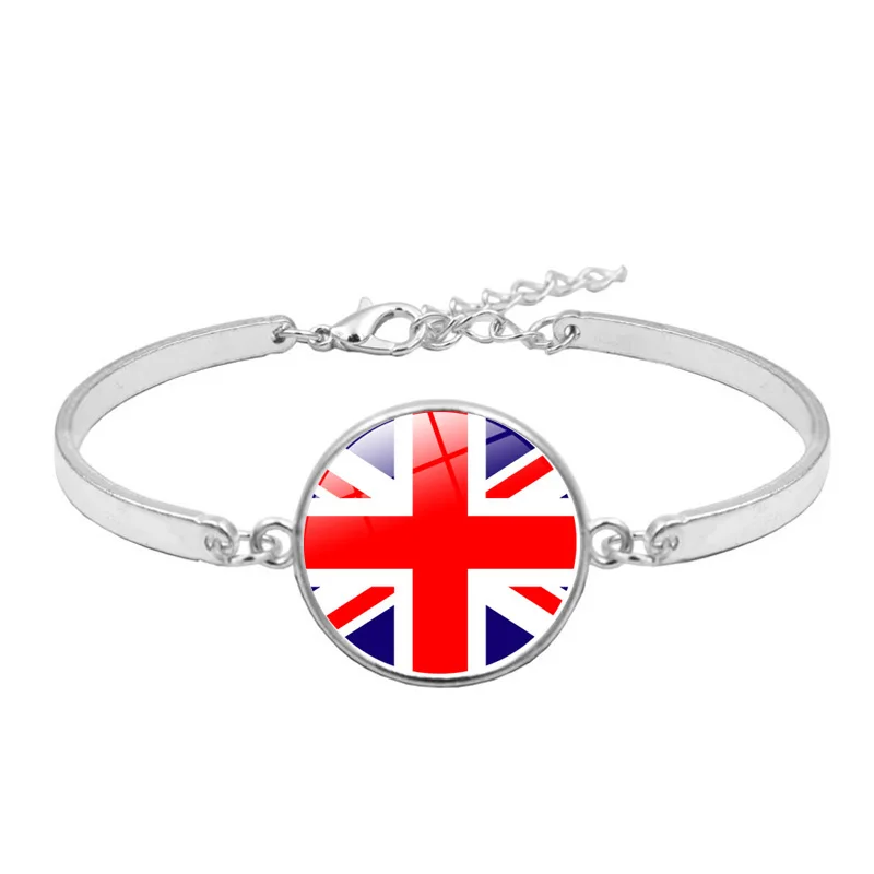 United Kingdom Национальная подвеска в виде флага браслет США Великобритания Германия, Италия Франция искусное фотостекло ювелирные изделия из кабошонов Серебряный женский браслет на запястье - Окраска металла: United Kingdom