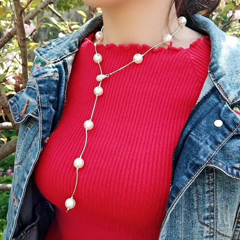 

2019 New Adjustable Simulated Pearl Jewelry Long Necklace For Women Simple Multi-function Choker Party Wedding Bijoux