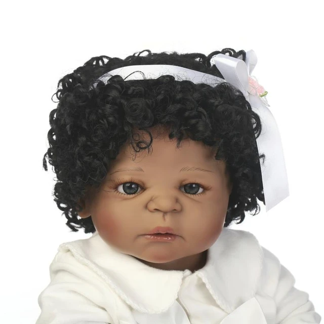 22'' Reborn Baby Girl Doll Full Body Vinyl Silicone African American Black  Bath