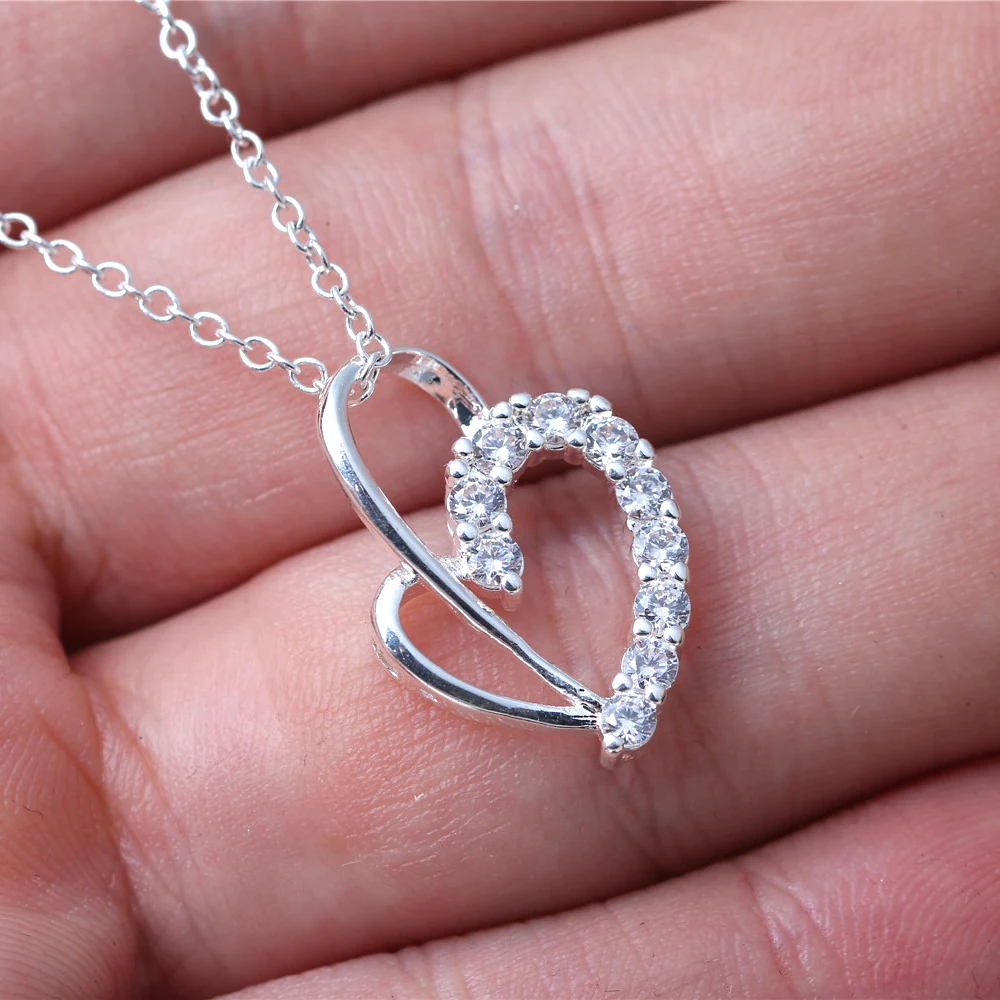 

WQQCR Fashion Wholesale 925 Stereo Love Zircon Fashion Necklace Pendant Mother Mother Valentine's Day Holiday Gift + Necklace
