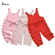 Kids Baby Girl Clothes Solid Bow Sleeveless Causal Ruffle Bib Pants Romper Jumpsuit New in Fashion Overalls Outfit
