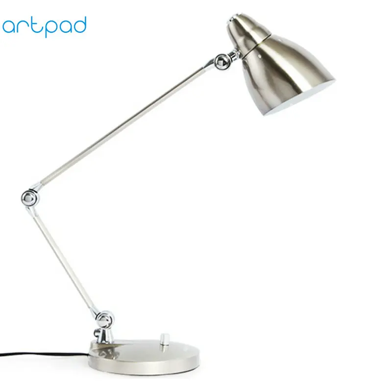 Artpad, модный дизайн, Современная деловая настольная лампа, железная лампа, гибкие настольные лампы для учебы, офиса, работы с качающейся длинной ручкой - Цвет корпуса: Silver