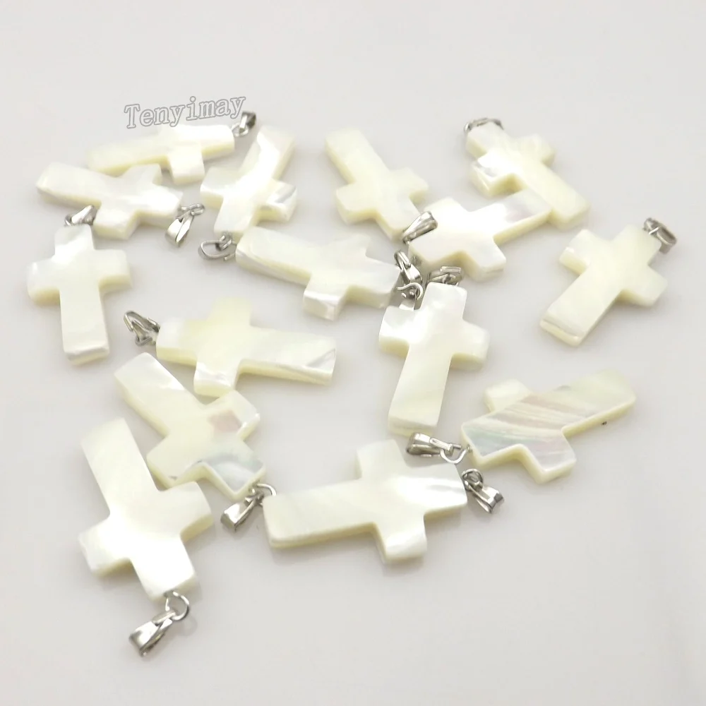 

25x15mm Cross Shape Natural Shell Pendants 50pcs/lot For DIY