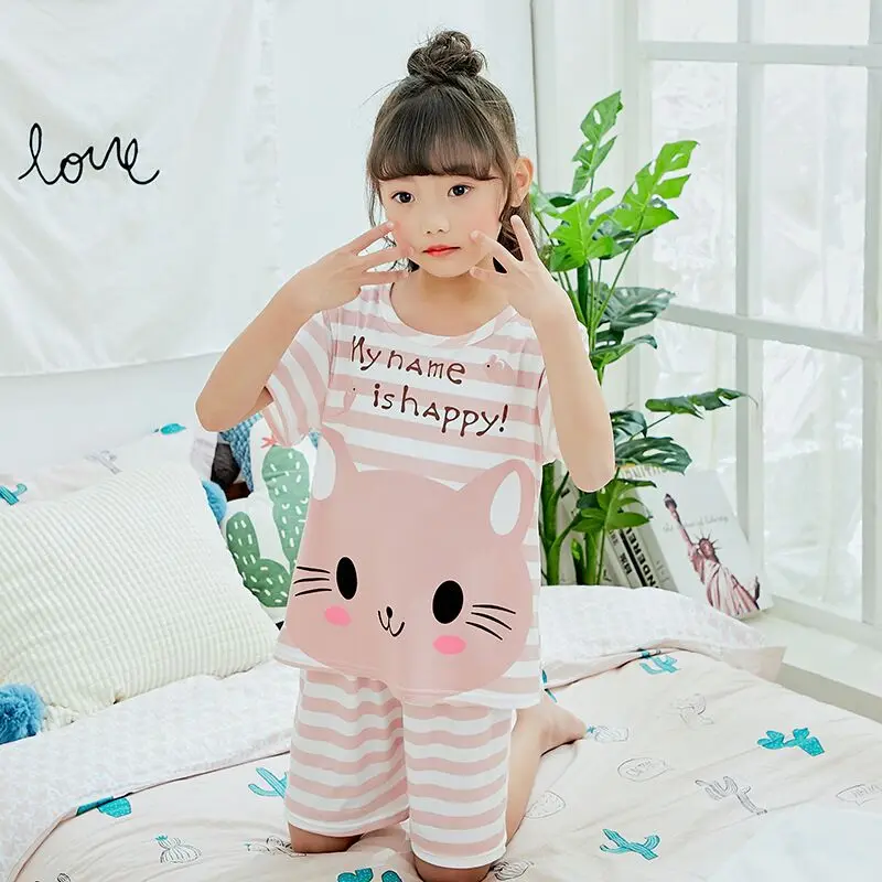 

Pajamas for girls Summer kid's home clothes boys cute cartoon short sleeved Shorts sleepwear Children's Day gift new style dfg7