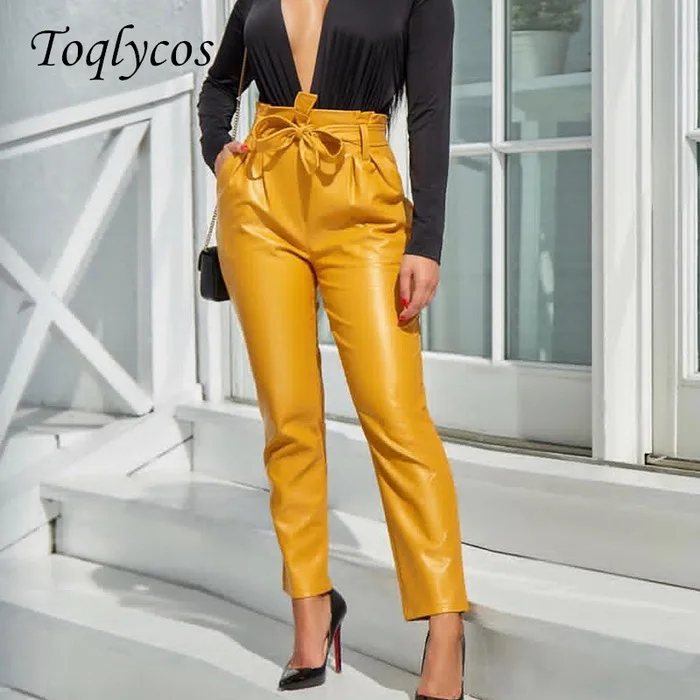 

Hot selling women's new hot style European and American slim high waist leather trousers small leg pants 404shi