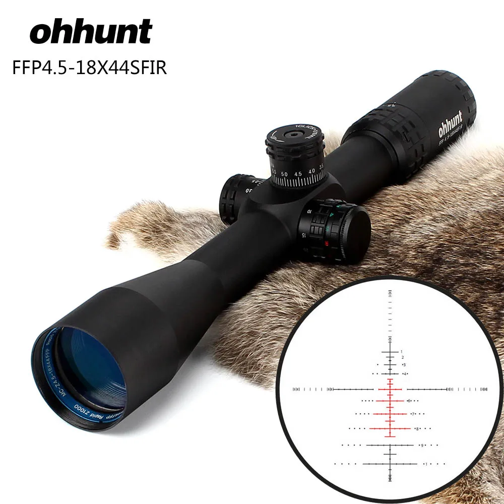 Ohhunt 4.5 18x44 sfir FFP Охота riflecope впервые в фокальной плоскости красный зеленый горит