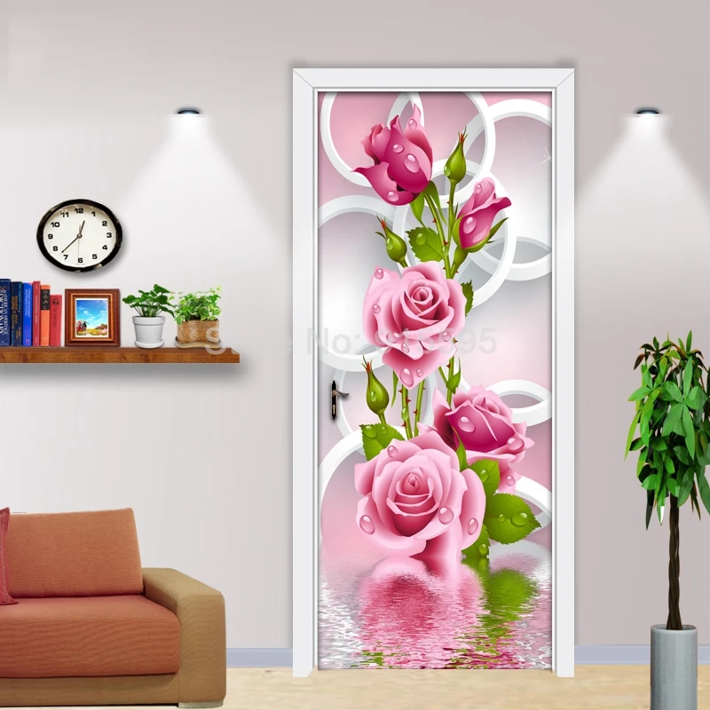 Современный простой Романтический 3D стереоскопический круг Роза цветок Искусство Настенная Гостиная Спальня дверь наклейка обои домашний декор