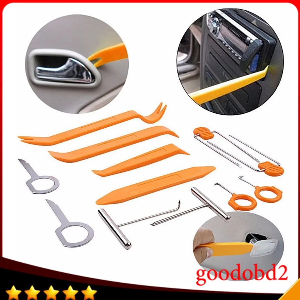 

12pcs/set Car Radio Door Clip Panel Trim Dash Keys Auto Audio Removal Open Installer Pry Tool remove key Extractor for Car VW
