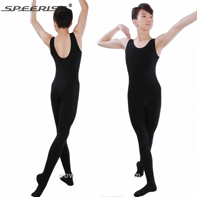 Mens Footed Nylon Spandex Scoop Neck Tank Top Unitard Bodysuit Full