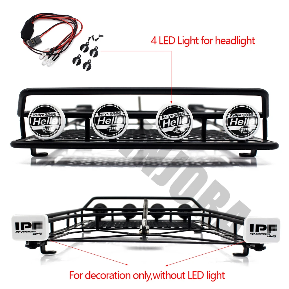INJORA металлический багажник на крышу багаж со светодиодный светильник для 1/10 RC гусеничный D90 осевой SCX10 SCX10 II 90046