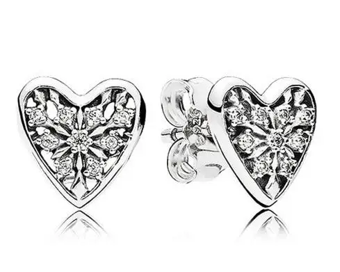 

925 Sterling Silver Pandora Earring Hearts Of Winter Frost With Crystal Stud Earrings For Women Wedding Gift Europe Jewelry