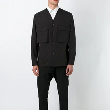 M-6XL! Индивидуальное высококачественное пальто большого размера Новая мужская рубашка с длинным рукавом и v-образным вырезом черная Повседневная оригинальная куртка