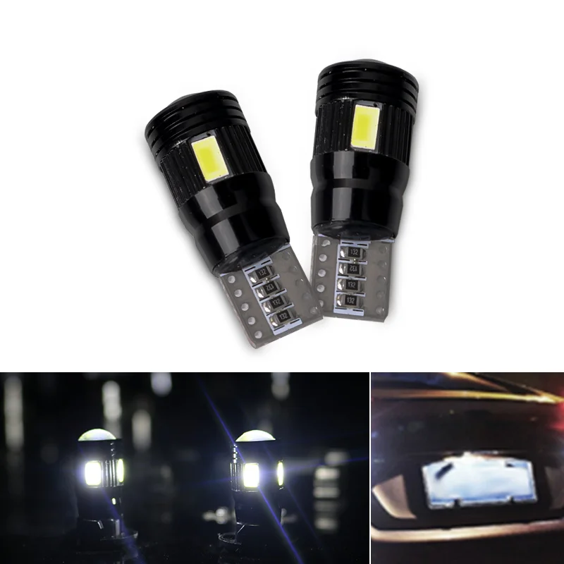 

HLXG 2PCS T10 W5W 168 194 Lens Signal Lamps 5730 6SMD Error Free 12V Bulbs with Canbus T10 LED 6000K Interior Lighting Source