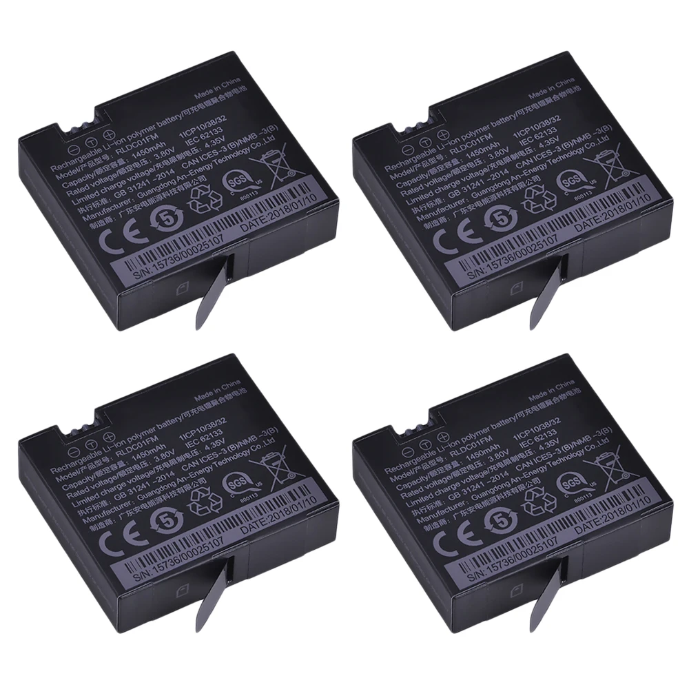 Tectra 4PCS Li Ion 1450mAh 3 80 V оригинальный Mi jia 4k камера батарея для спорта Xiao mi Jia Action ni Camera