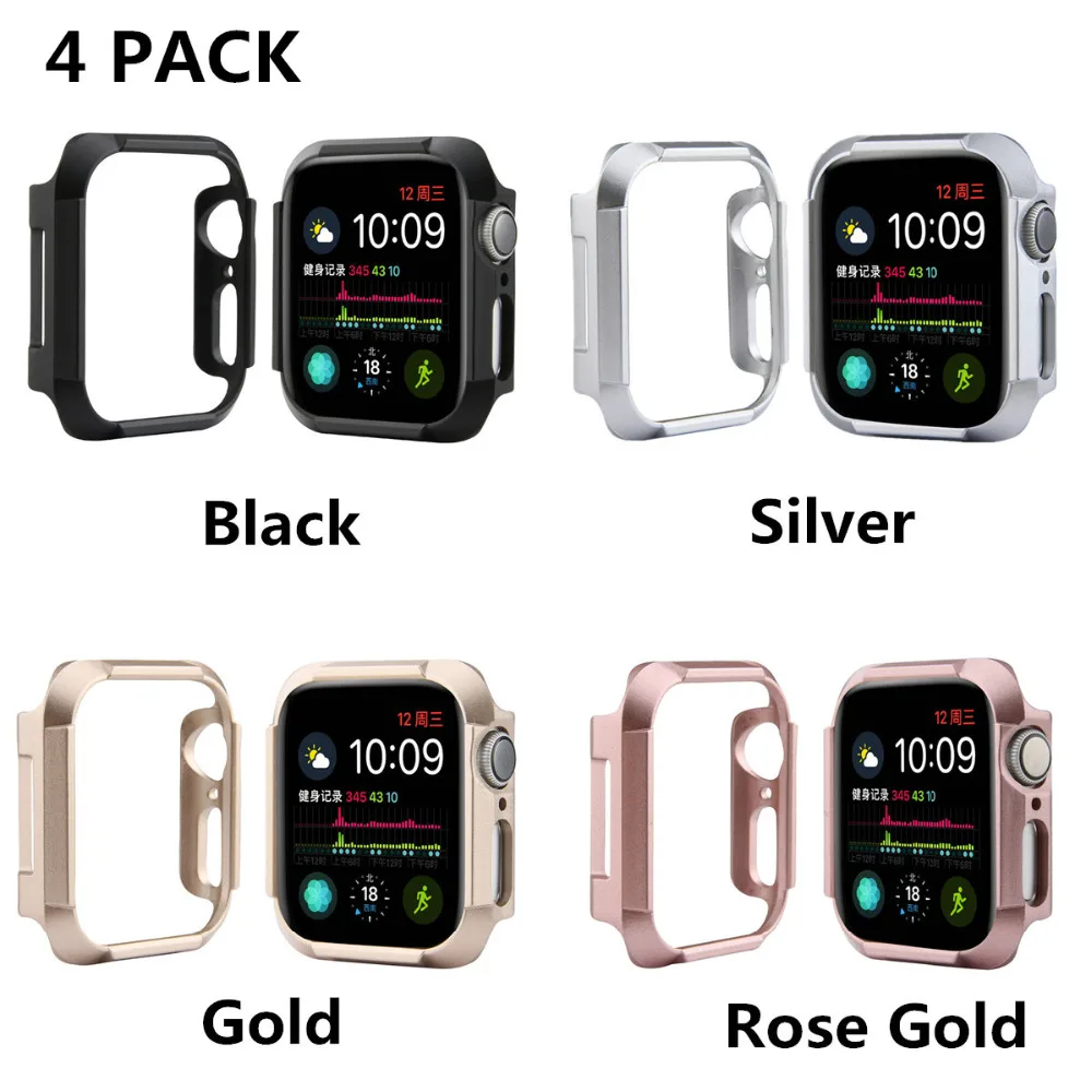 

4 Pack Case Black+Silver+Gold+Rose Gold Armor PC Bumper Cover Compatible With Apple Watch Series 5 4 40mm / 44mm