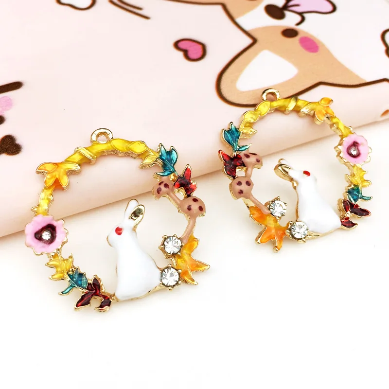 1sets 28x28mm enamel rabbit charm for jewelry making fashion charm bracelet charms enamel pendant earring charms