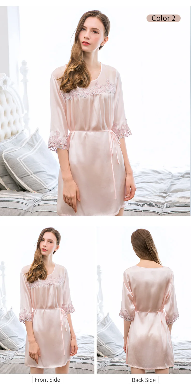 Для женщин 100% натурального шелка ночная рубашка 2019 пикантные кружевные пижамы Bedgown для девочек 100% чистый шелковая ночная рубашка Natuaral